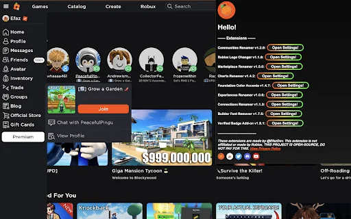 ดาวน์โหลด Efaz’s Roblox Extension ล่าสุด – ปรับแต่ง Roblox ได้ครบในที่เดียว - Screenshot 1