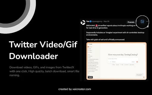 ดาวน์โหลดวิดีโอและ GIF จาก Twitter/X ฟรี – ส่วนขยาย Chrome ยอดนิยม - Screenshot 1