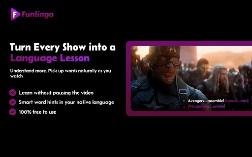 Funlingo: เรียนภาษาผ่าน Netflix และ YouTube ด้วยซับไตเติ้ลคู่ ฟรี! - Screenshot 1