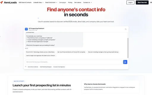 AeroLeads Chrome Extension – ค้นหาอีเมลและเบอร์โทรศัพท์ B2B ฟรี - Screenshot 1